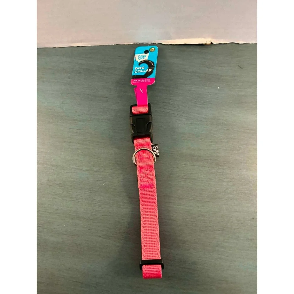 Play On Dog Collar‎ Medium Pink Adjustable Nylon Webbing Buckle 3/4in x 14-20in